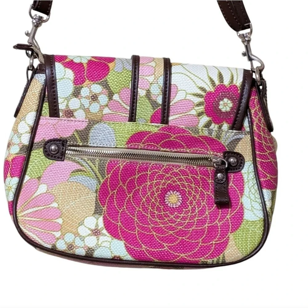 Spartina linen leather floral crossbody satchel in pink white green